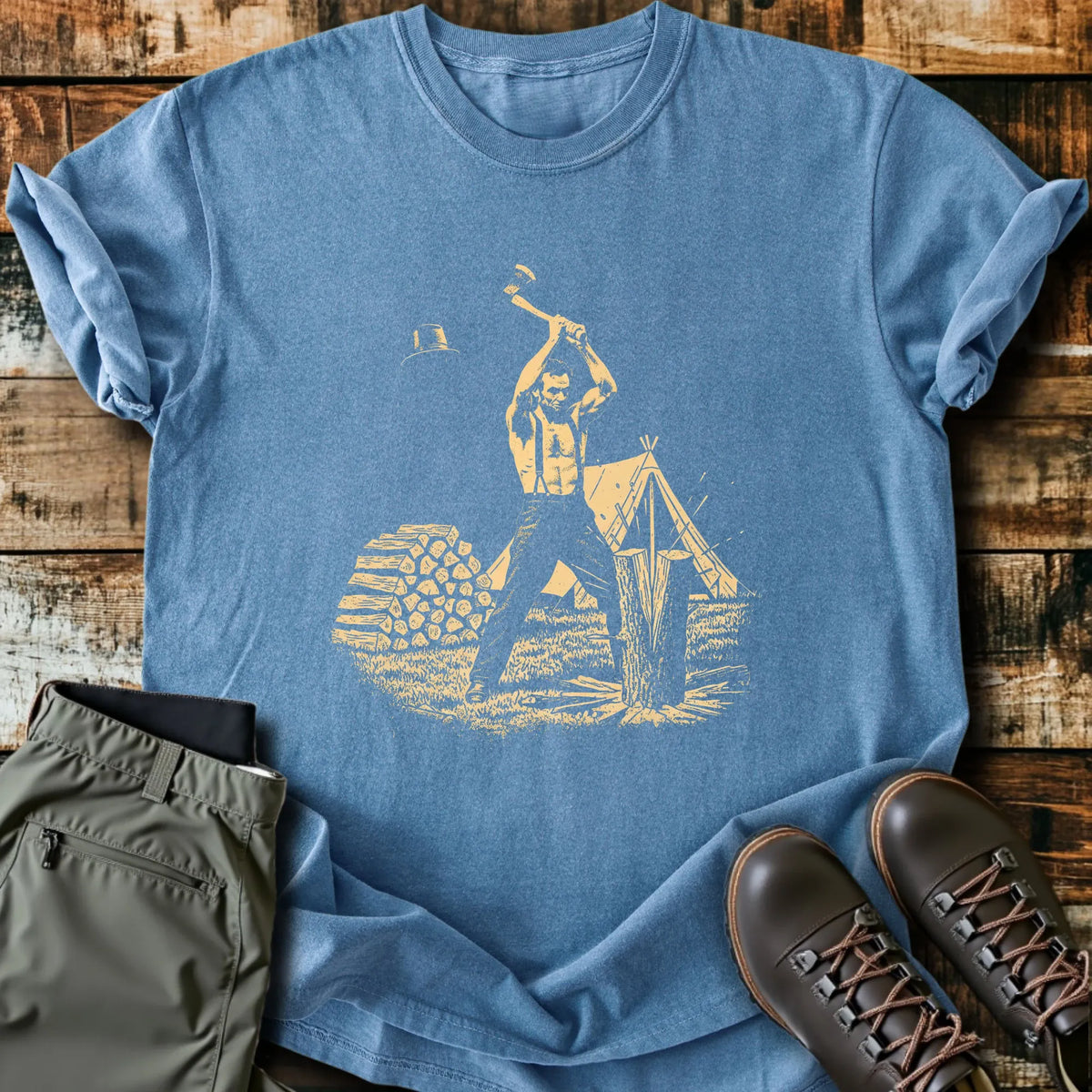 Abe Cutting Wood T-Shirt