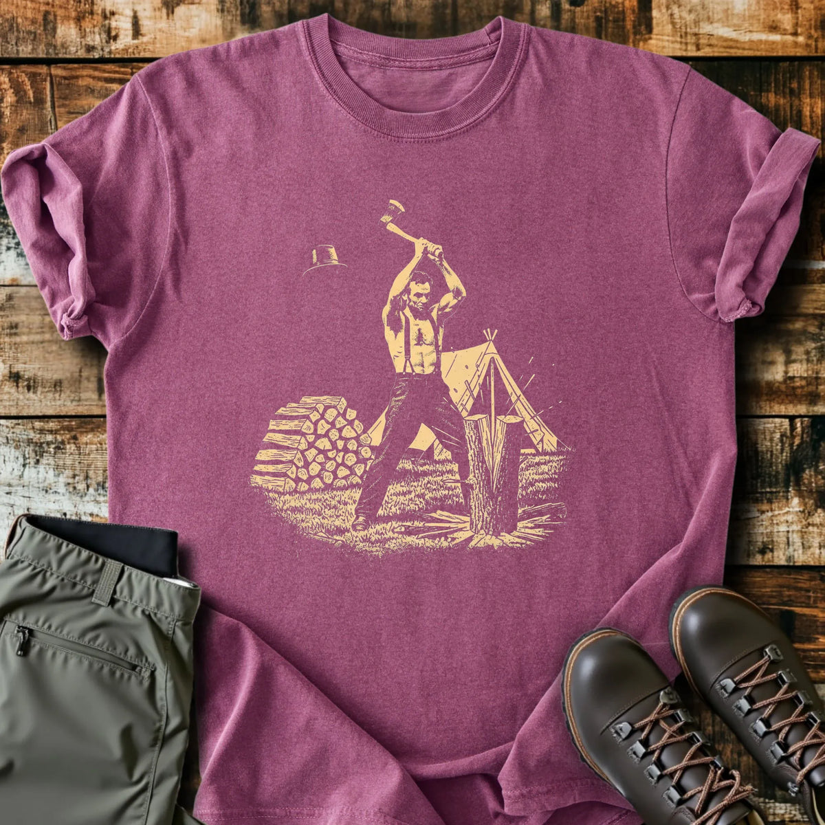 Abe Cutting Wood T-Shirt