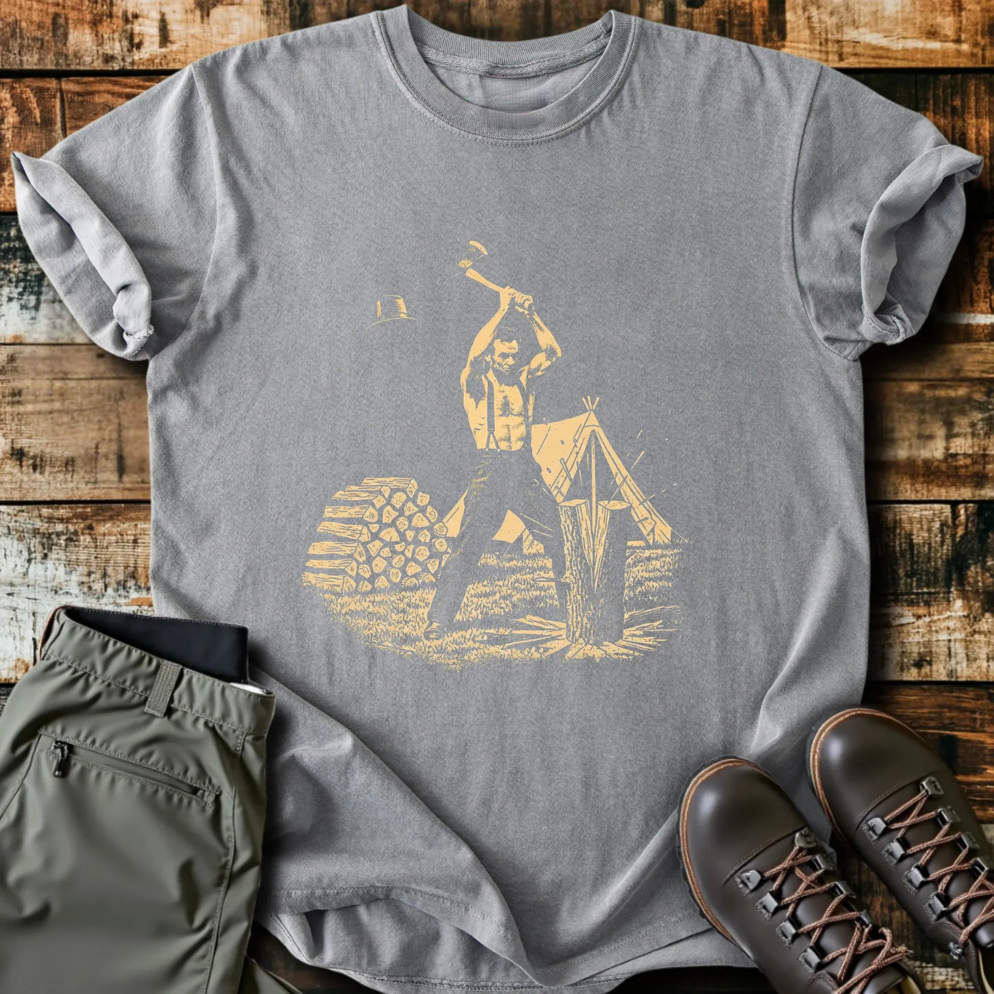 Abe Cutting Wood T-Shirt