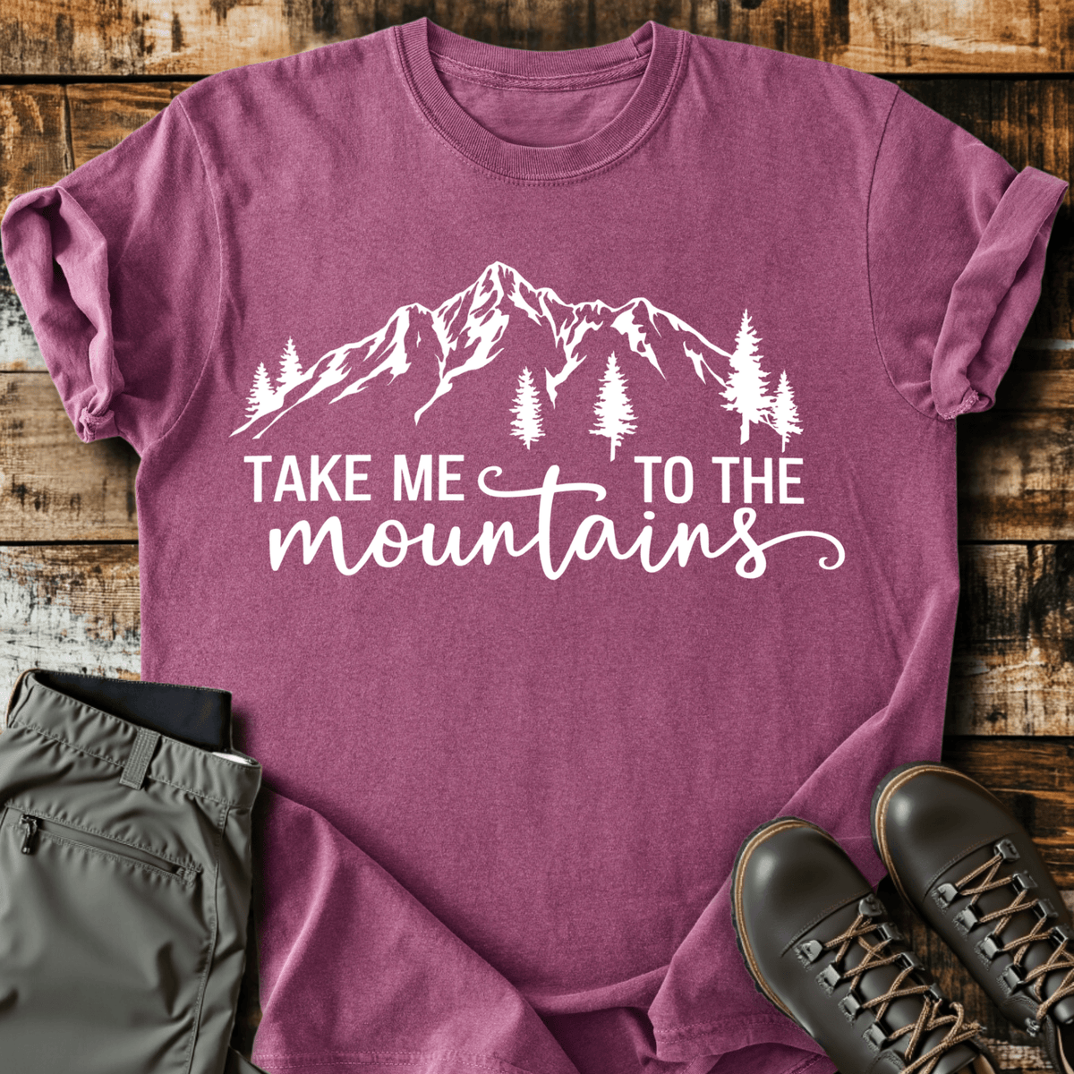 Take Me To The Mountains Script T-Shirt