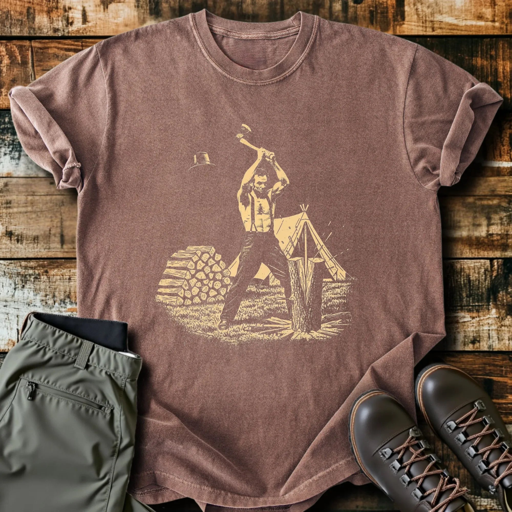 Abe Cutting Wood T-Shirt