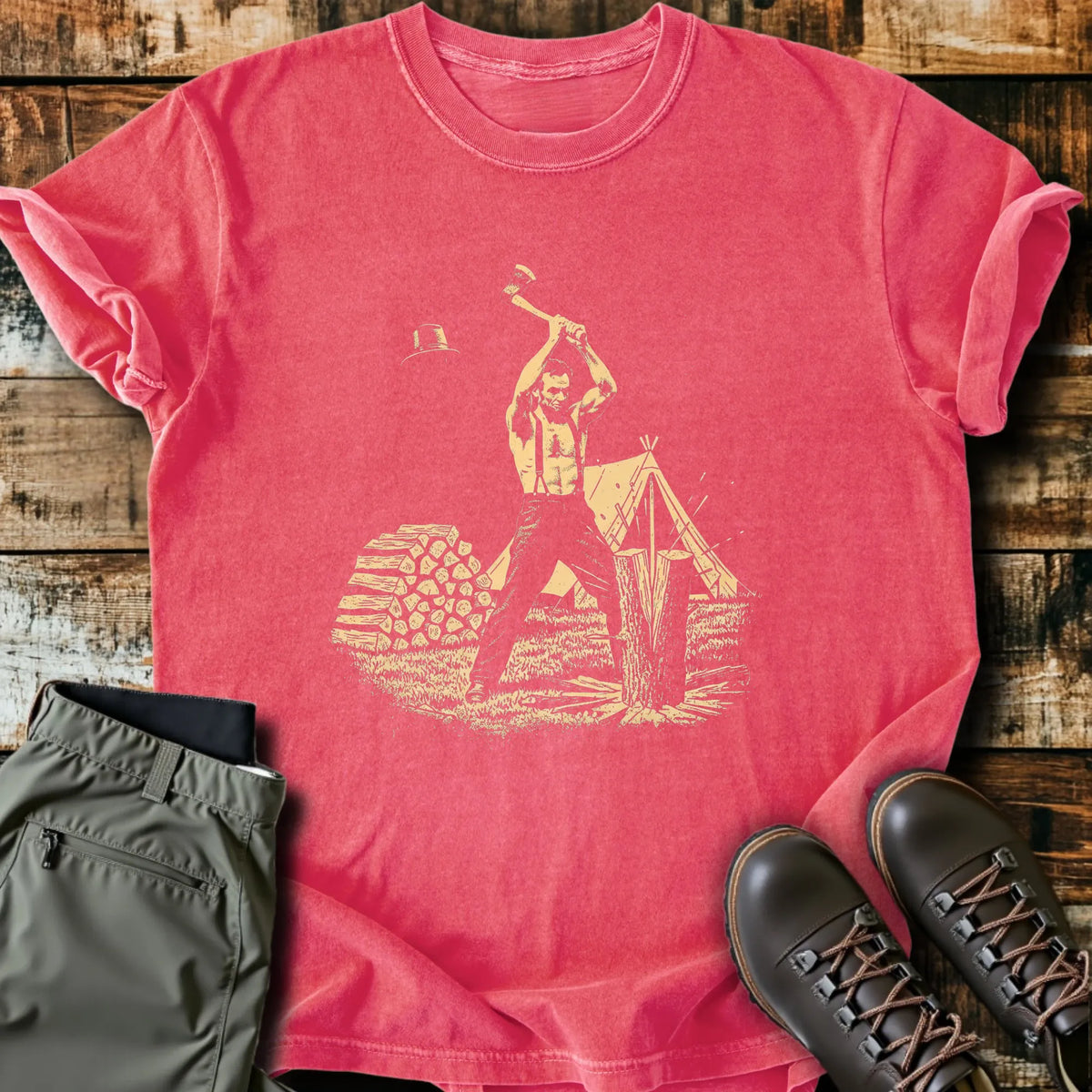 Abe Cutting Wood T-Shirt