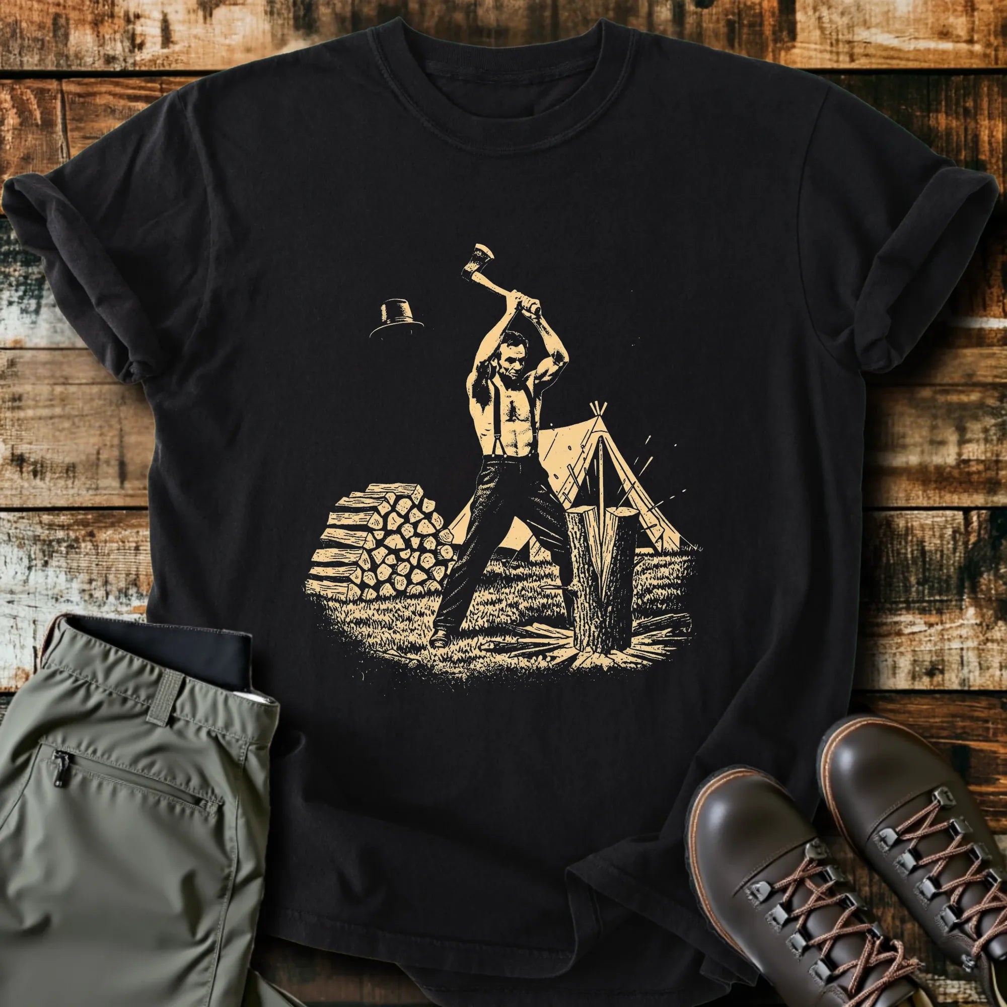 Abe Cutting Wood T-Shirt