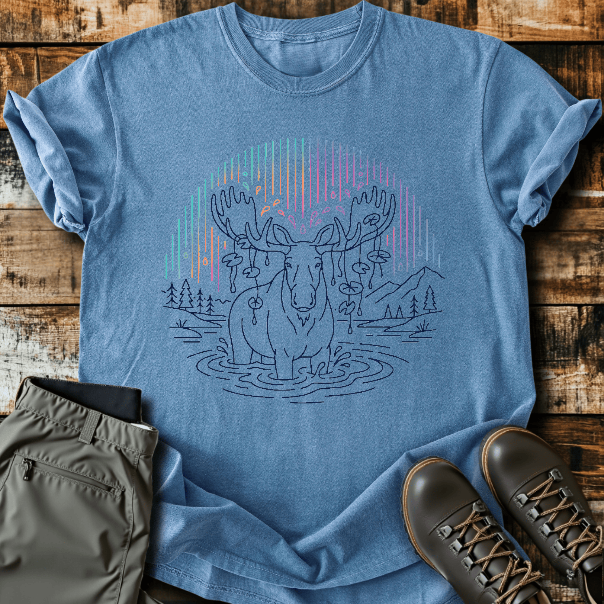 Rainbow Rain Moose T-Shirt