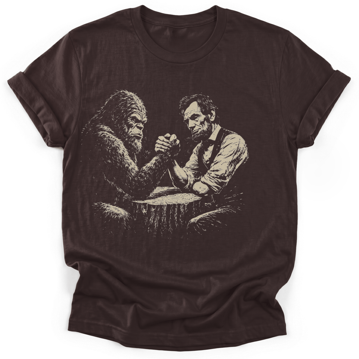 Bigfoot And Abe Lincoln Arm Wrestling T-Shirt